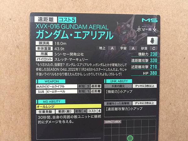 GUNDAM AERIAL XVX-016 PR-066 Gundam Arsenal Base Promotional Card