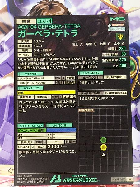 GERBERA-TETRA FQ06-003 M Gundam Arsenal Base Card Stardust Memory