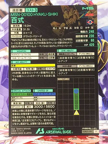 HYAKU-SHIKI FQB03-001 Secret Gundam Arsenal Base Card Zeta