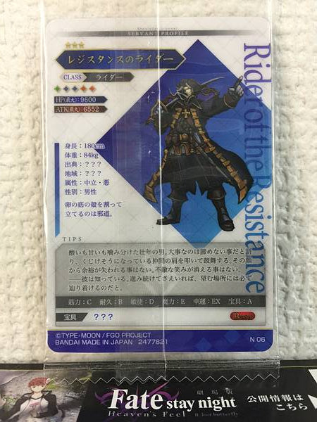 Resistance of RiderFate Grand Order FGO Wafer Card vol.7 N06