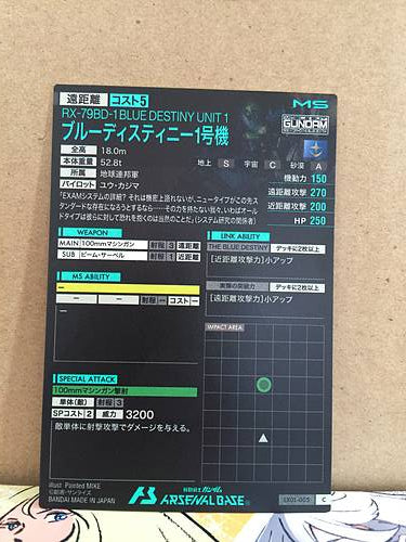 RX-79BD-1 Blue Destiny Unit 1 LX01-005  Gundam Arsenal Base Card